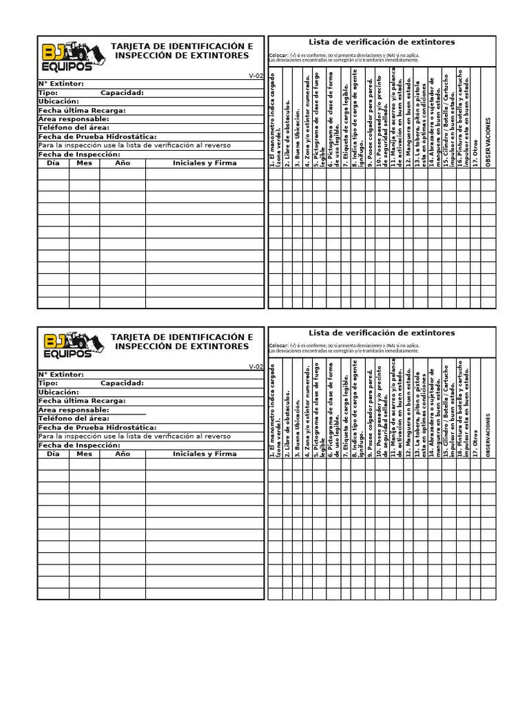 Tarjeta de Inspeccion de Extintores V2 | PDF