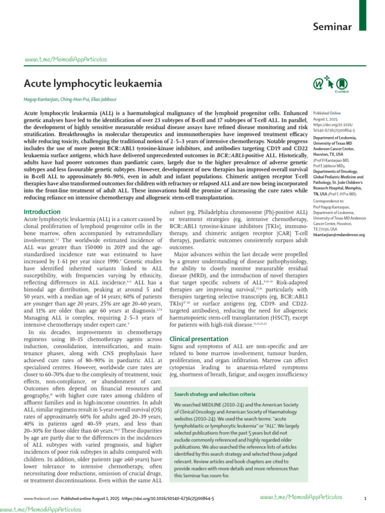 Advances in Acute Lymphocytic Leukaemia | PDF | Leukemia ...