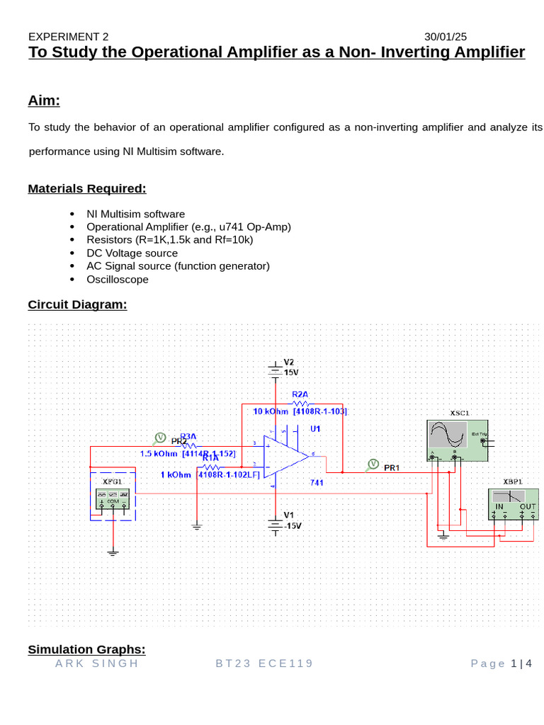 Non-Inverting Amplifier Experiment | PDF | Operational Amplifier ...