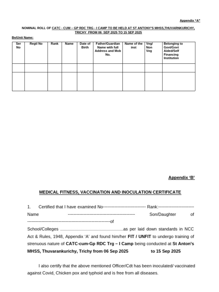 Camp Document For Catc Cum GP RDC TRG I Camp From 06 Sep 2025 To 15 Sep ...