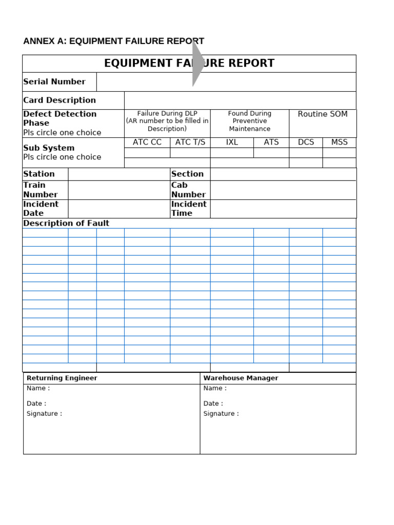 Equipment Failure Report Template | PDF