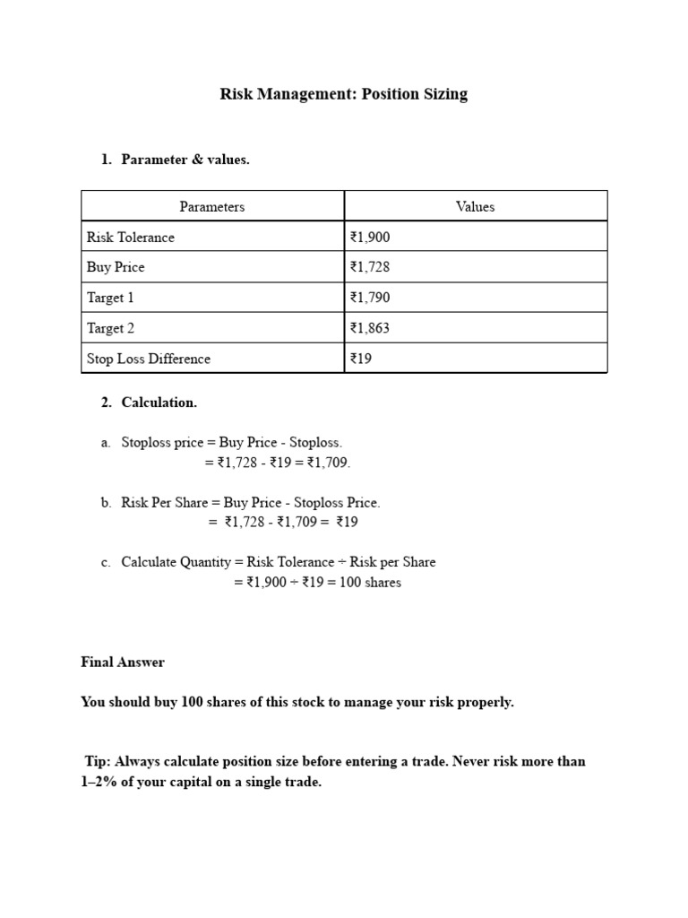 Position Sizing in Risk Management | PDF
