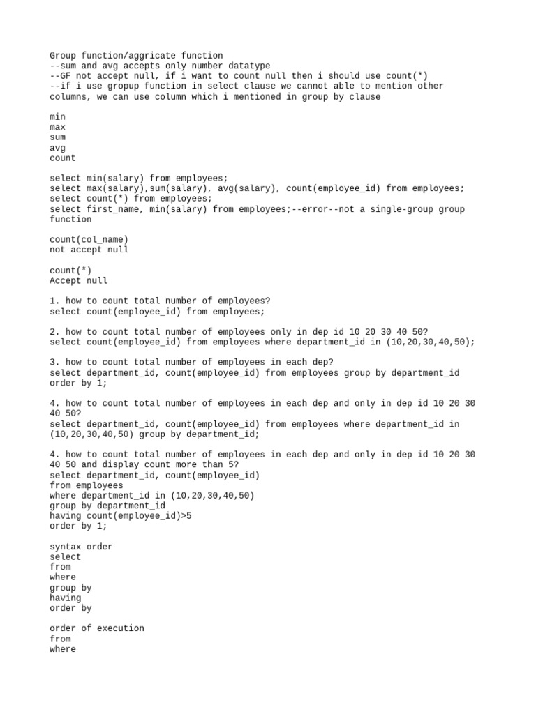 SQL Group Functions Explained | PDF