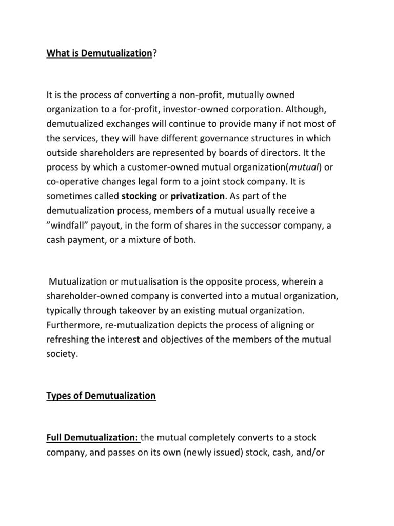 What Is Demutualization PDF Mutual Organization Partnership