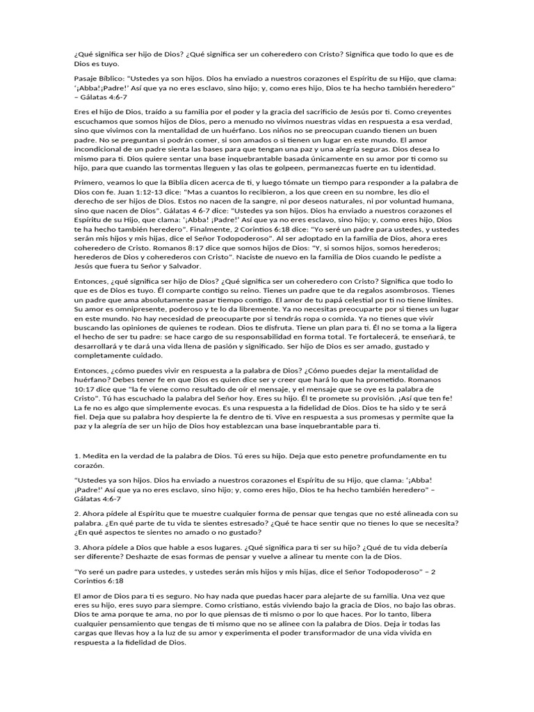 Significado de ser hijo de Dios | PDF | Cristo (título) | Dios