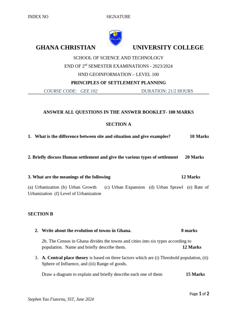 Principles of Settlement Planning - Questions | PDF | Urban Sprawl