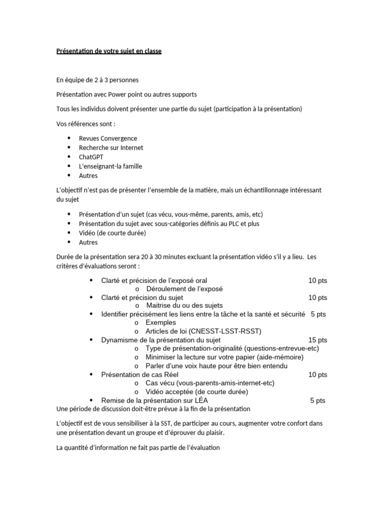 Présentation de sujet en classe : Guide pratique | PDF