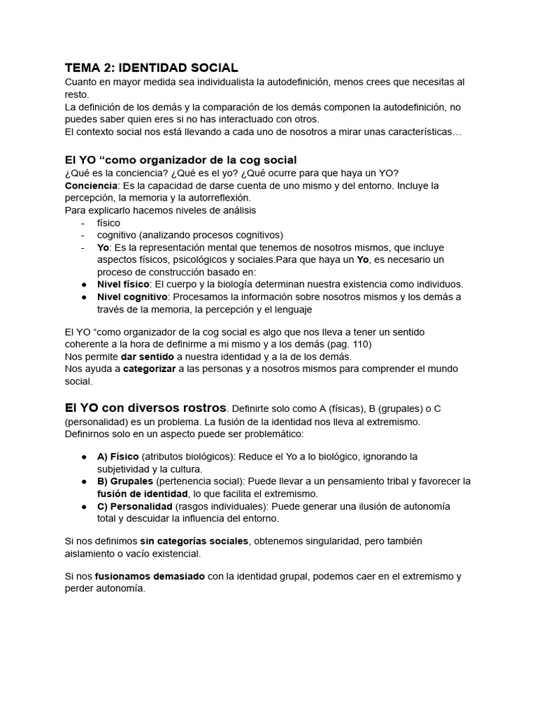 Construcción del Yo y la Identidad Social | PDF | Prejuicios | Estereotipos