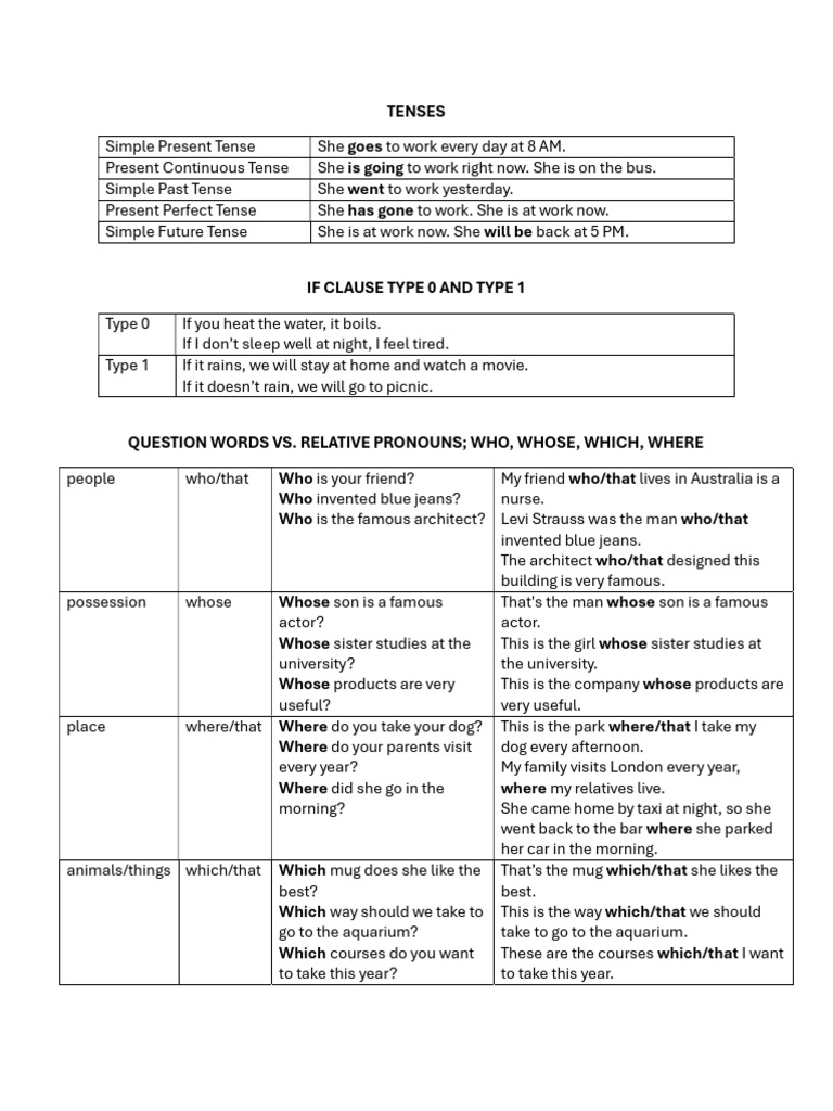English Tenses and Clauses Guide | PDF | Grammatical Tense | Semantics
