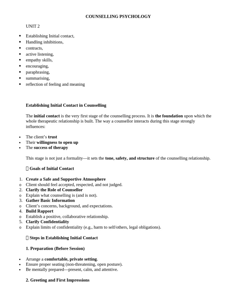 Initial Contact in Counselling Psychology | PDF | Empathy | Counseling ...