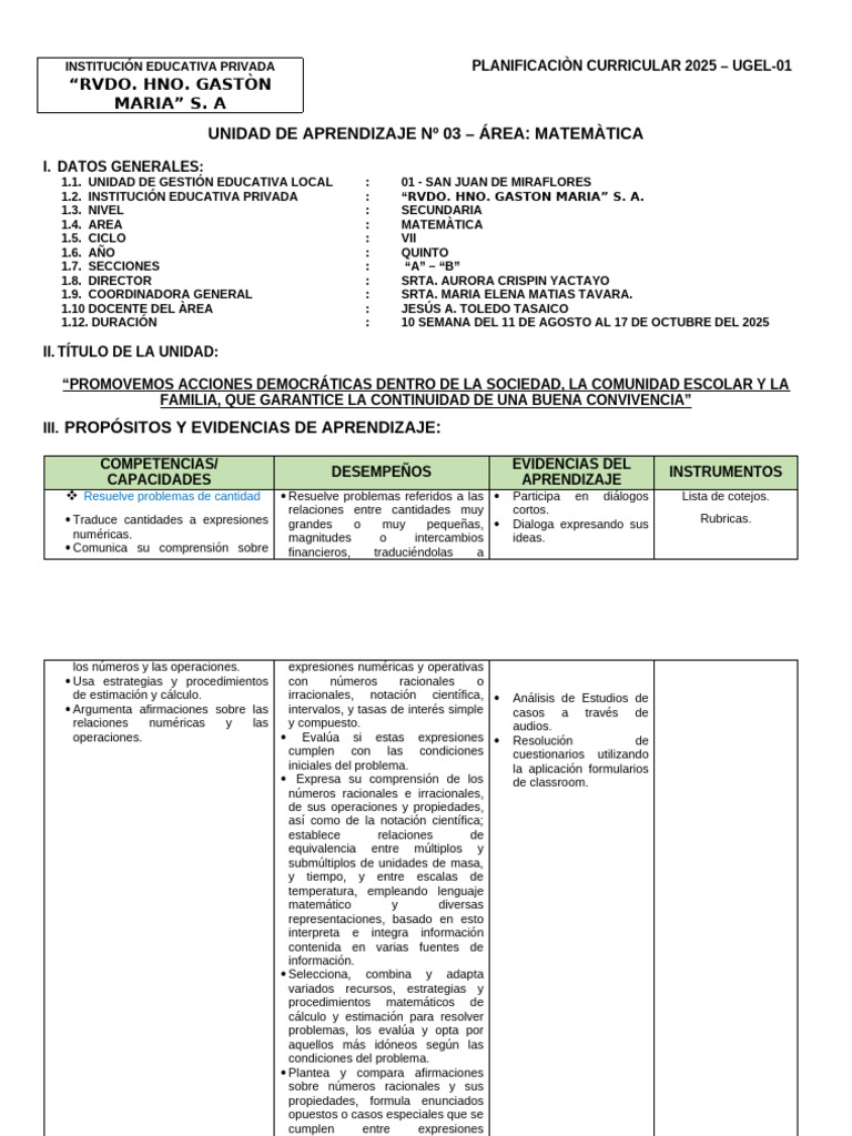 Unidad de Aprendizaje 03-5to Año | PDF | Ecuaciones | Fórmula