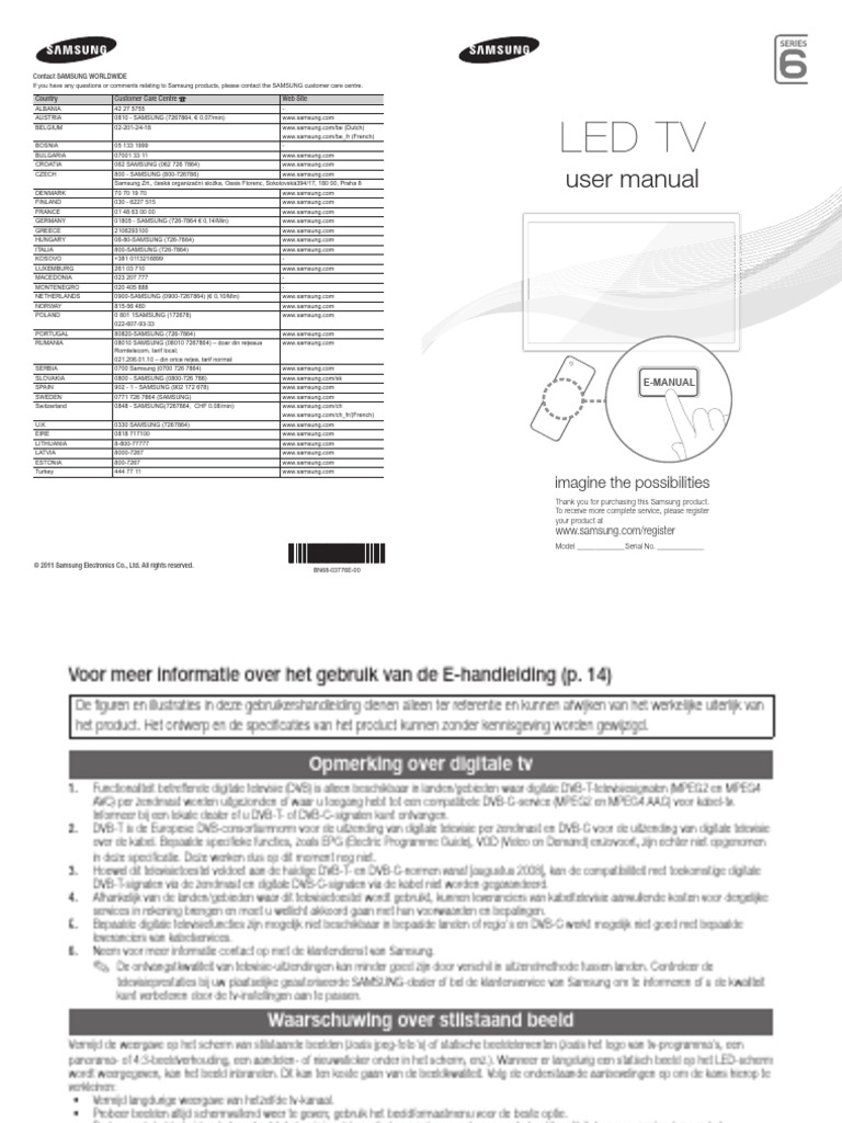 Samsung UE32D6530 LED TV Quick Guide NL | PDF