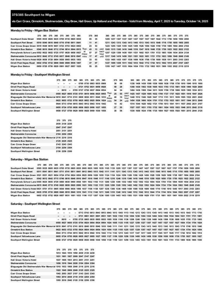 375/385 Bus Timetable: Wigan-Southport | PDF