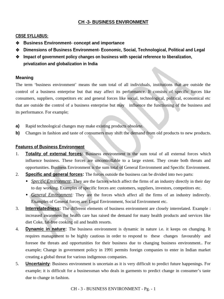 Aisn CH - 03 Notes - Business Environment | PDF | Economies | Gross ...