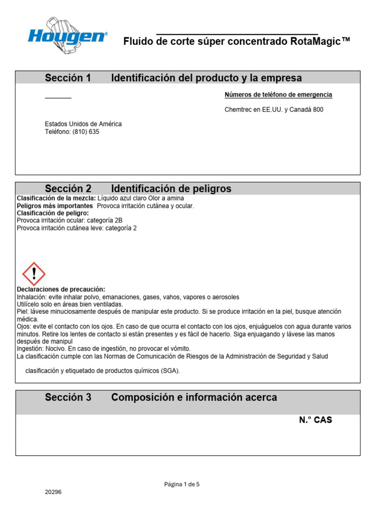 Hoja de Seguridad RotaMagic™: Fluido de Corte | PDF | Residuos