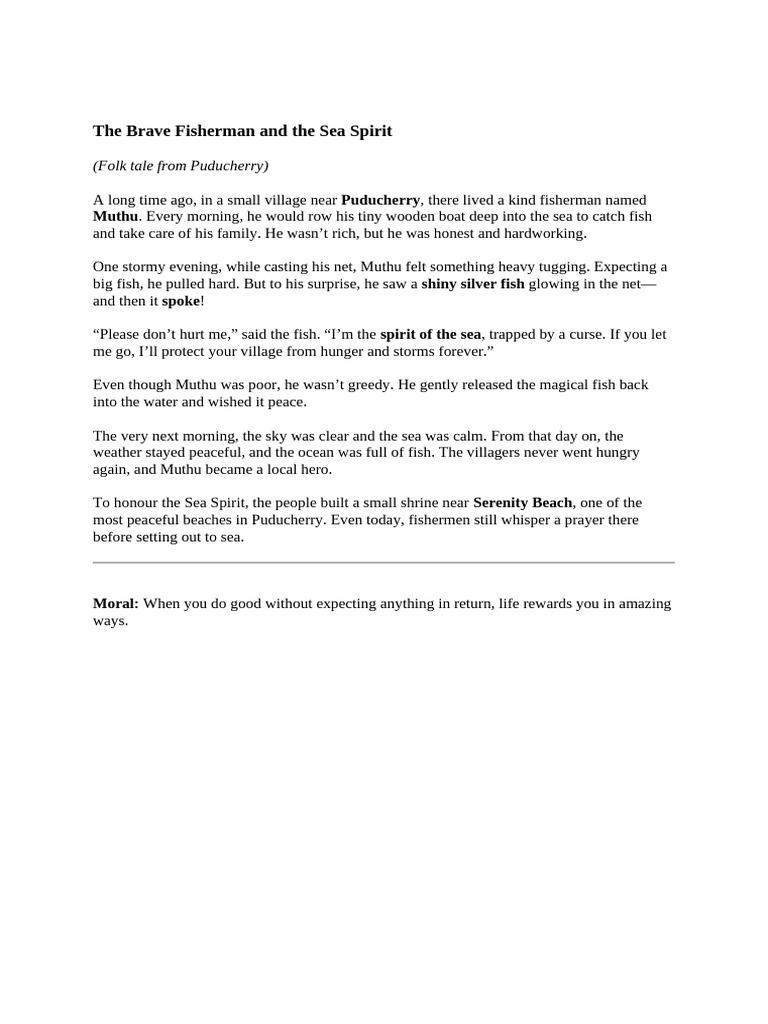 The Brave Fisherman and The Sea Spirit | PDF