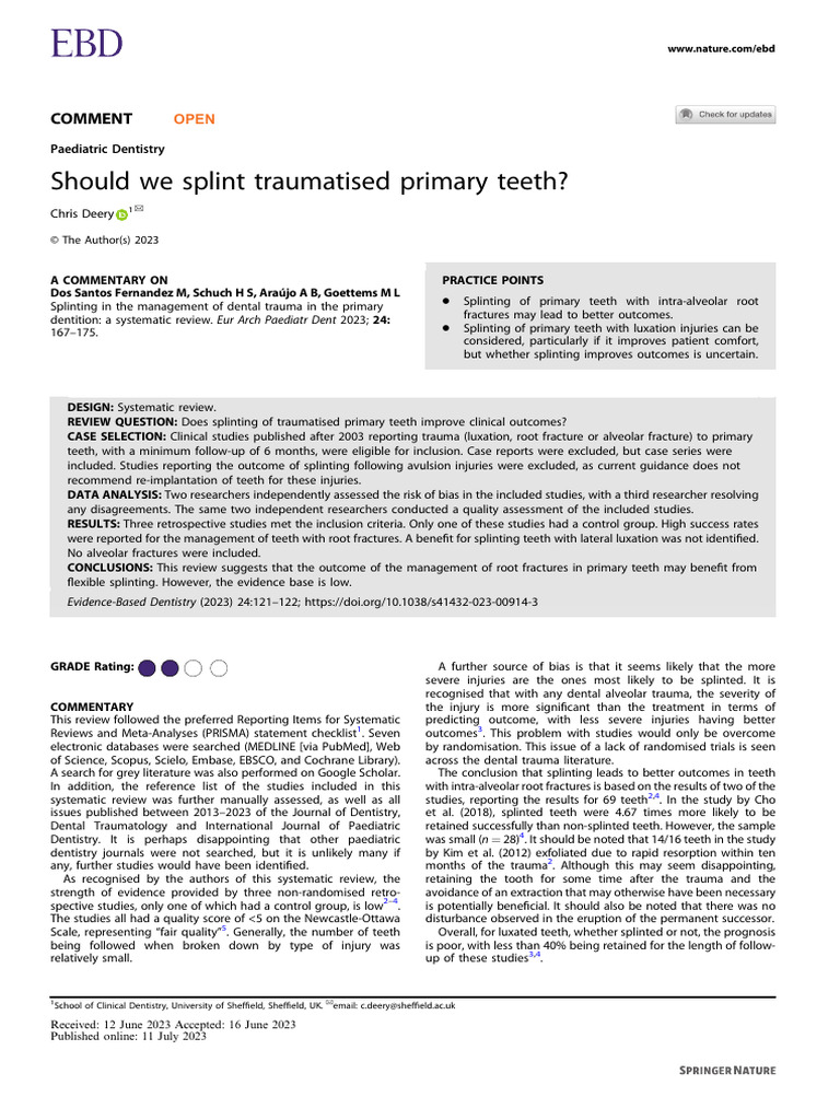 2023 Should We Splint Traumatised Primary Teeth | PDF | Health Care ...