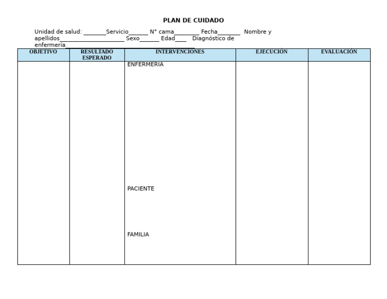 Plan de Cuidado | PDF