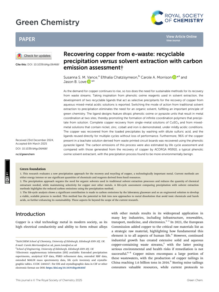 Copper Recovery from E-Waste: Green Methods | PDF | Copper | Life Cycle ...