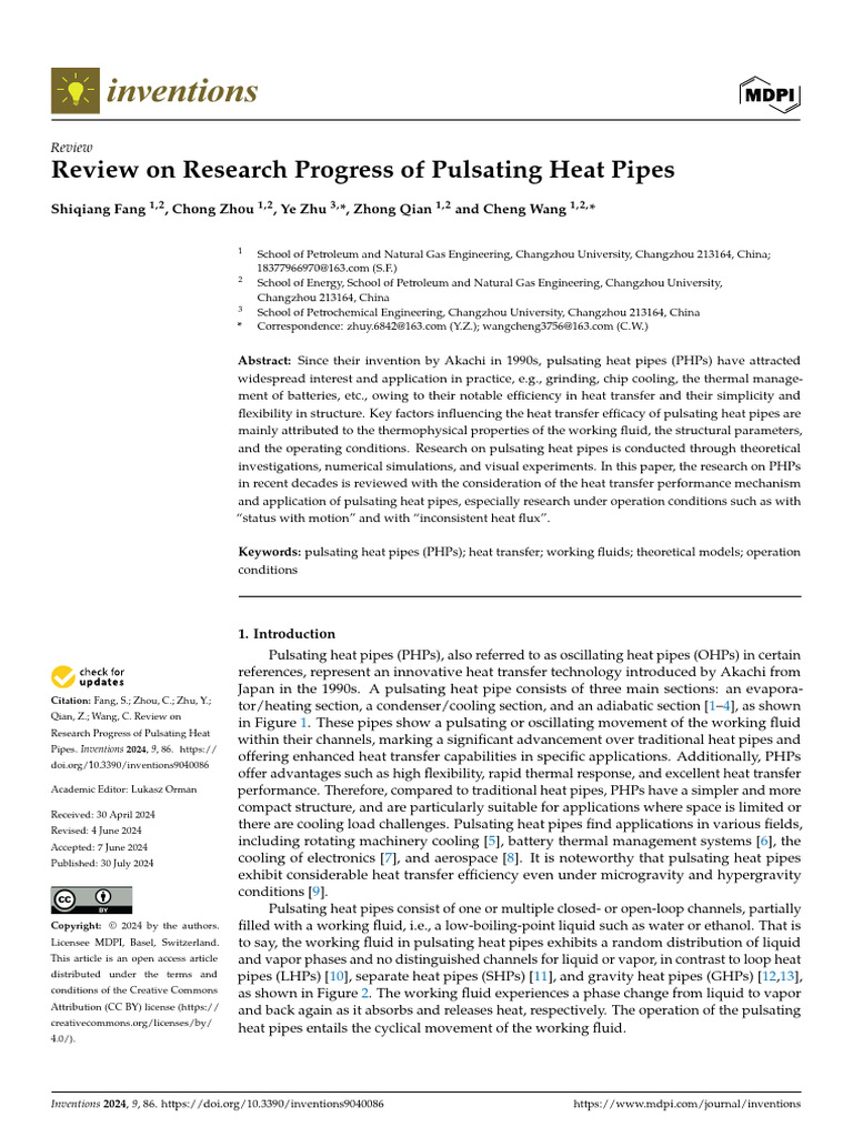 Review On Research Progress of Pulsating Heat Pipes | PDF | Heat ...