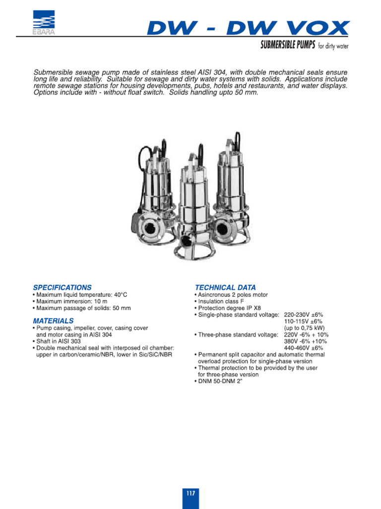 Guia Tecnica de Bomba Ebara DW Vox | PDF