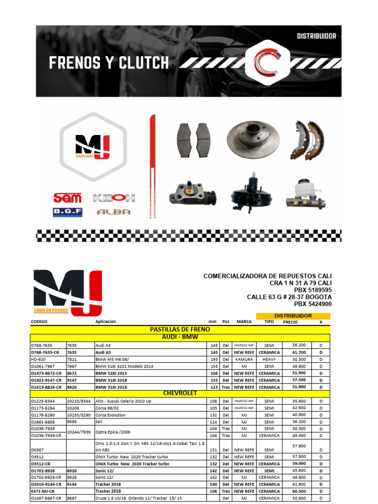 Lista Dist Freno Clutch | PDF | Sedans | Motor Vehicle