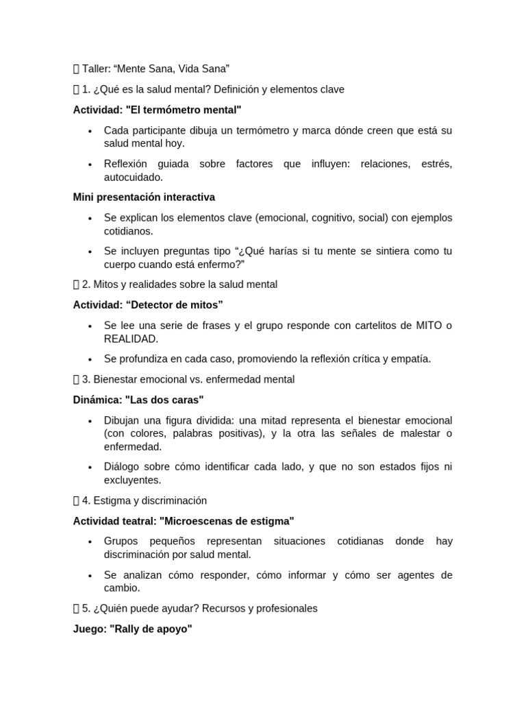 Taller de Salud Mental y Bienestar | PDF