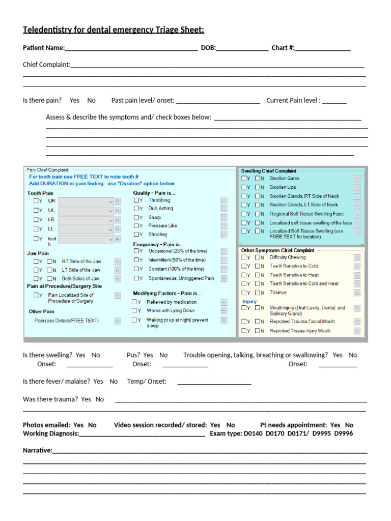 Dental Emergency Triage Form | PDF