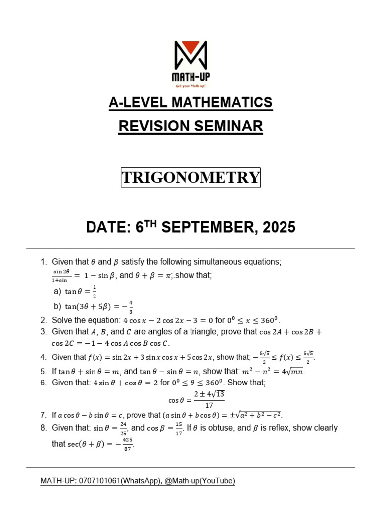 Seminar 06.09.25 Trigonometry | PDF
