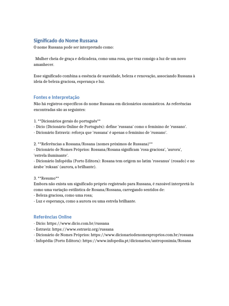 Significado do Nome Russana | PDF