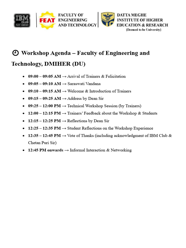 Techfest Workshop Minutes of Agenda | PDF