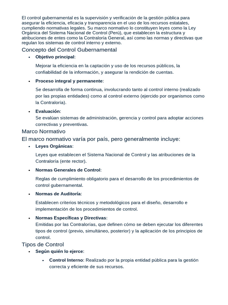El Control Gubernamental Definicion y Tipos y Normas Generales | PDF