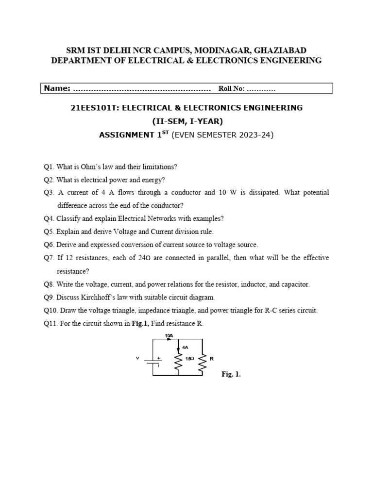 Electrical Engineering Assignment 2023-24 | PDF
