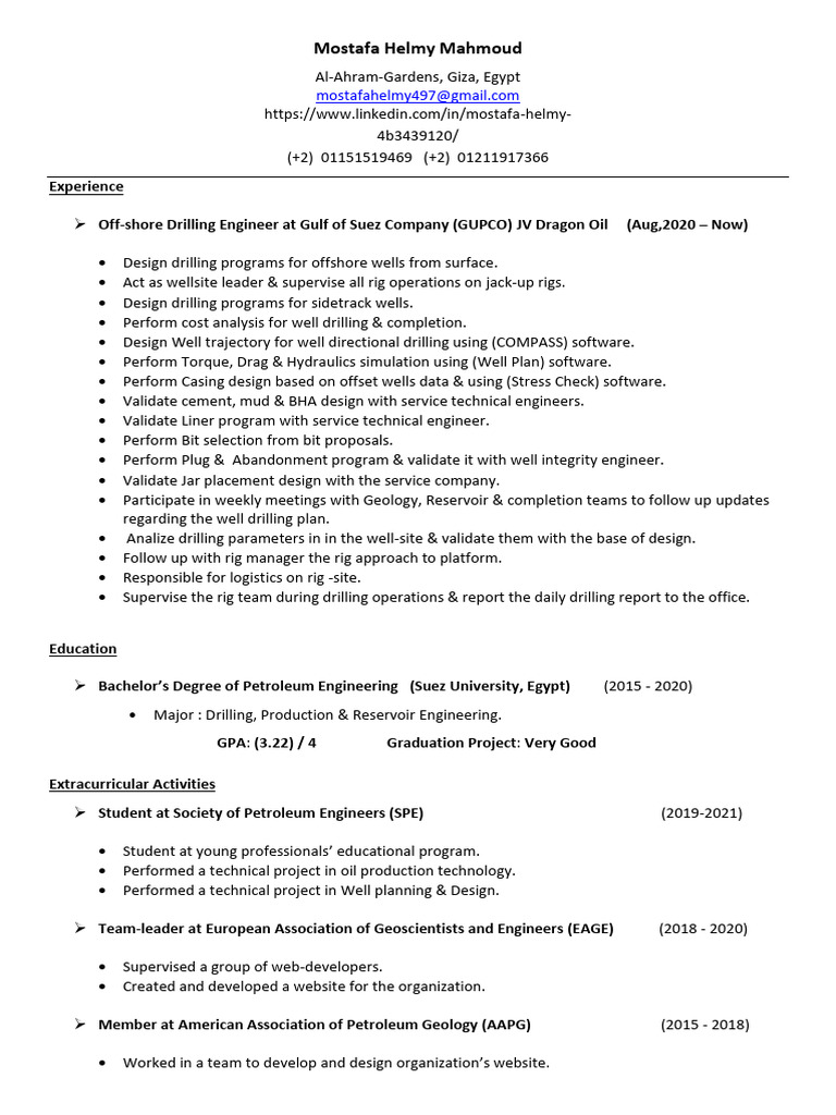 Drilling Engineer Contact Information | PDF | Oil Well | Petroleum