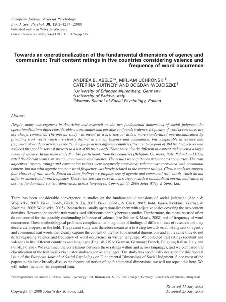 Towards An Operationalization of The Fundamental Dimensions of Agency ...