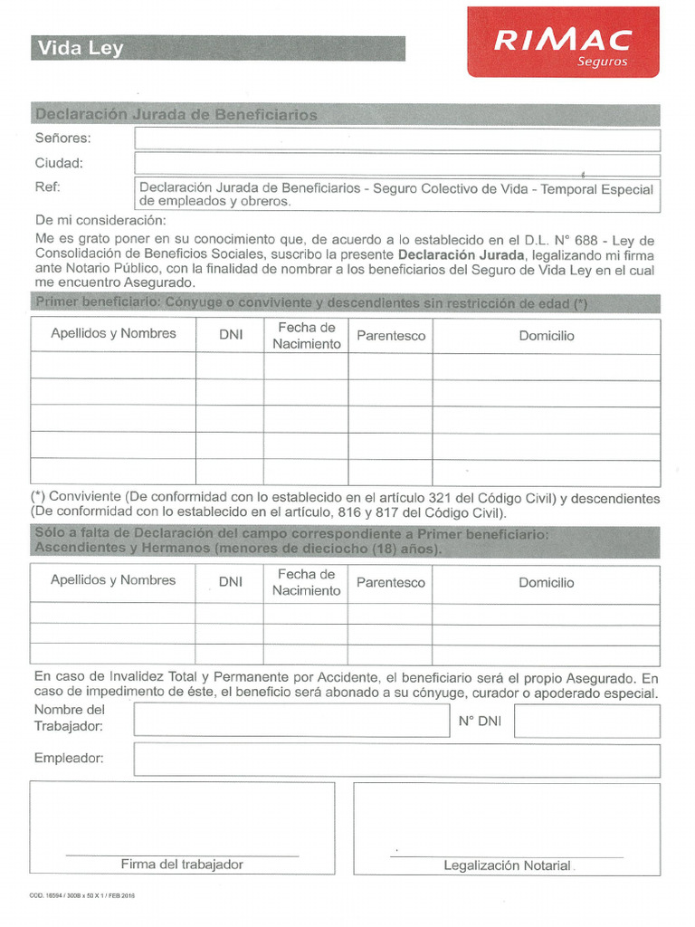 Formato Vida Ley RIMAC | PDF