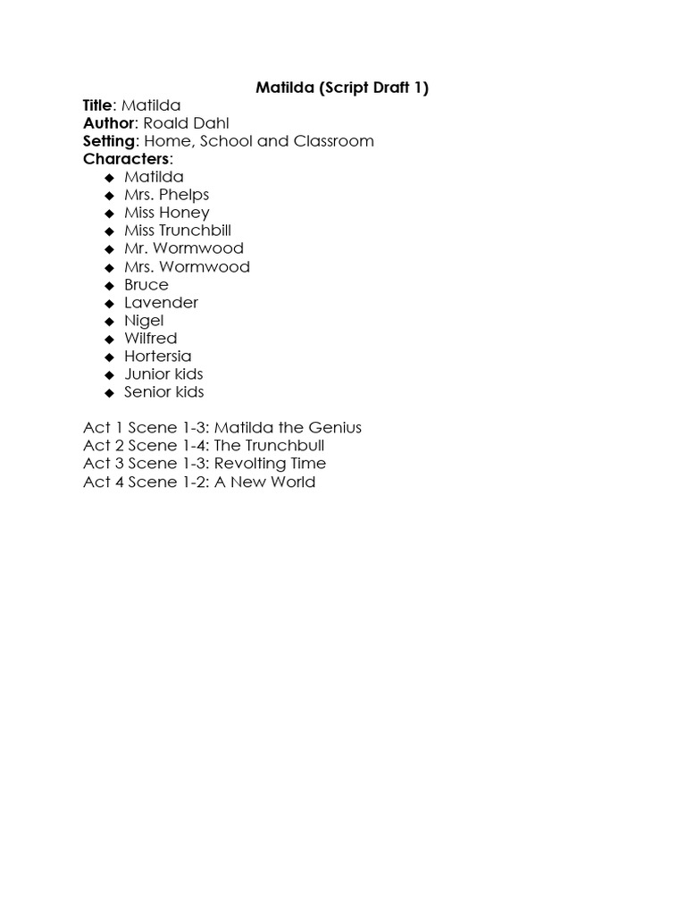 Matilda Script Draft 1 | PDF