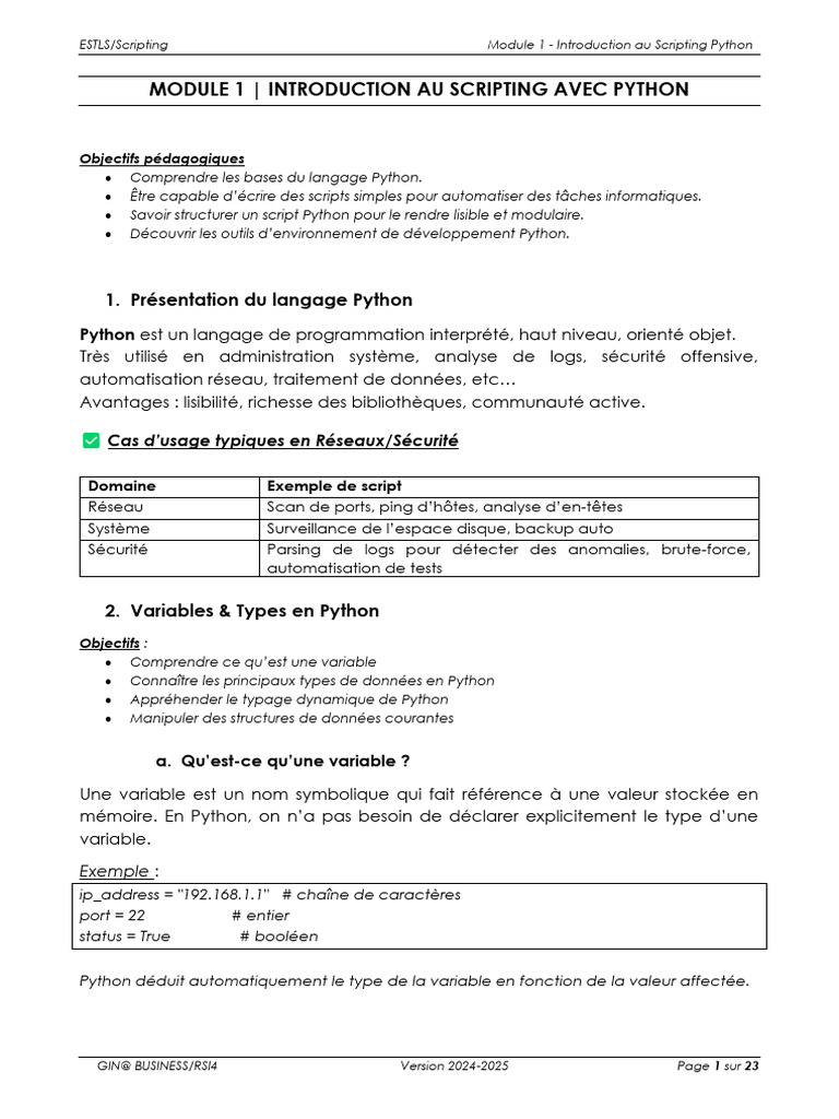 Introduction au Scripting Python | PDF | Structure de contrôle | Python ...