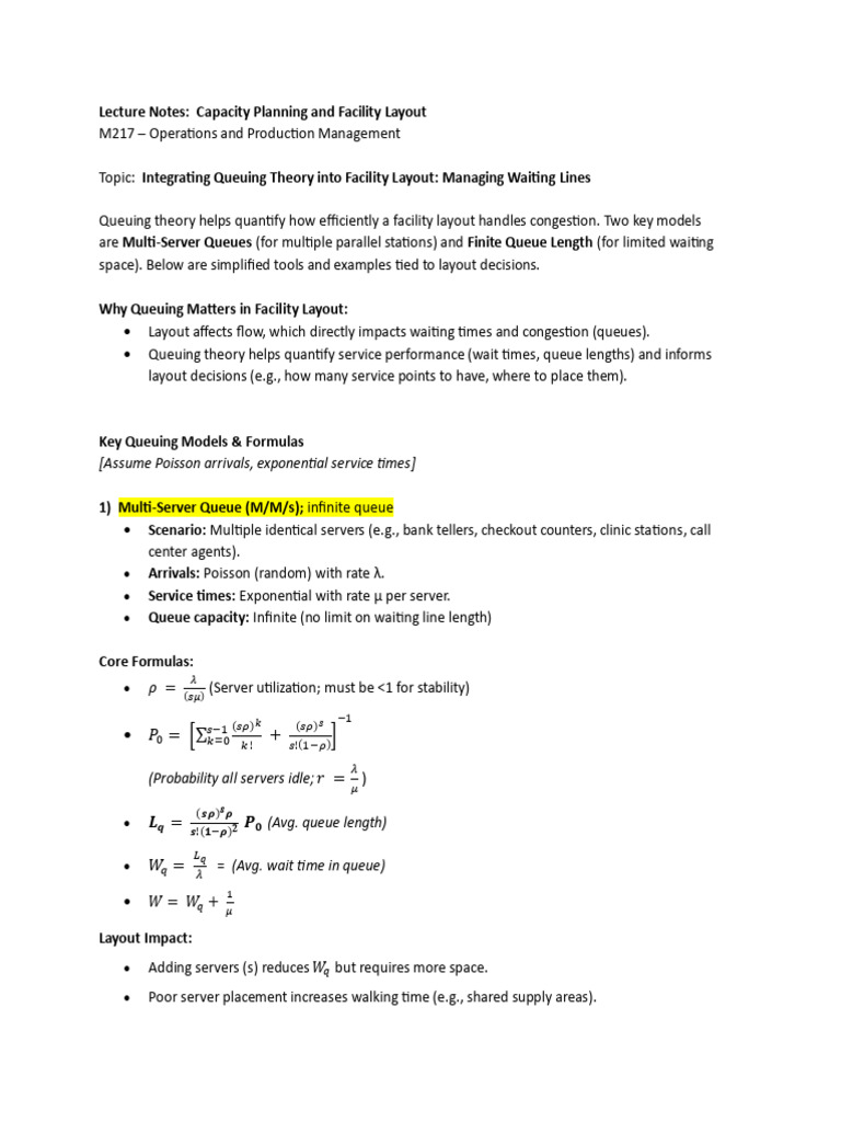 W5 - Lecture Notes - Multi Server and Finite Queue Models | PDF ...