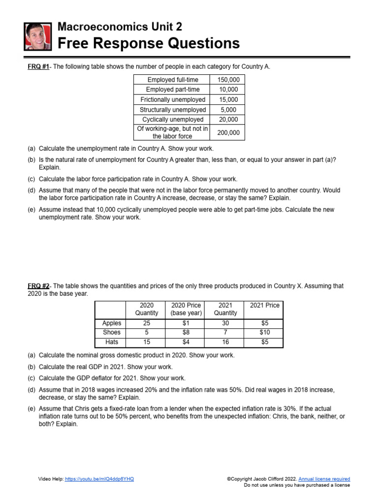 Unit 2 FRQs | PDF | Unemployment | Inflation