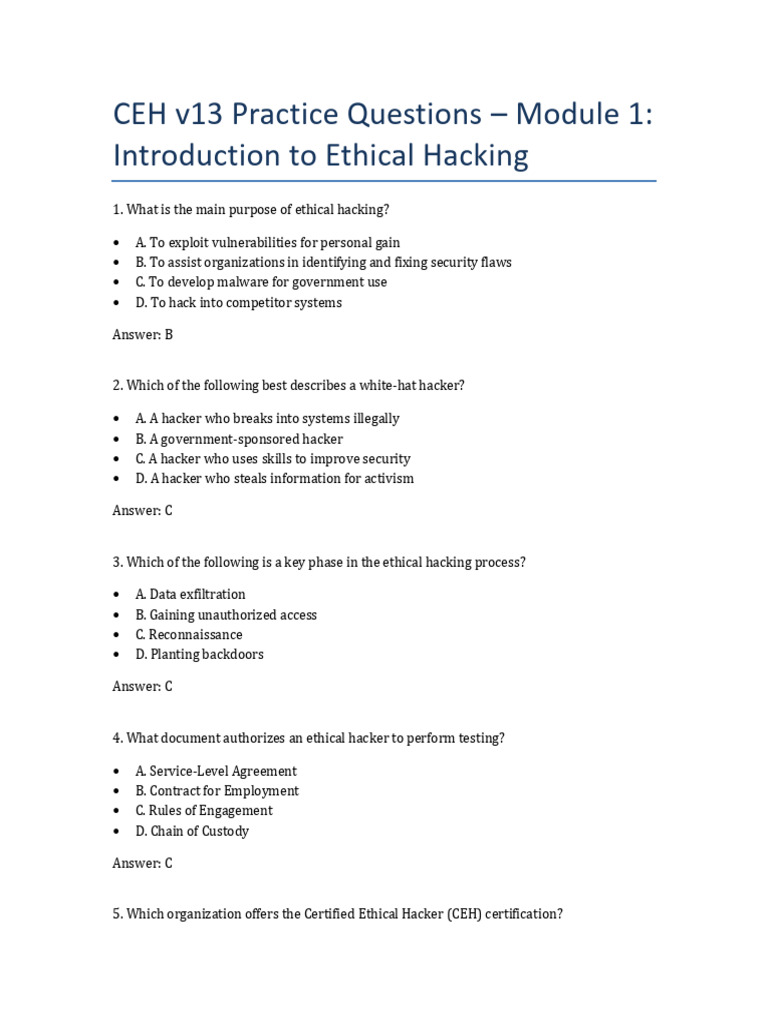 CEH v13 Module 1 Practice Questions | PDF | Security | Computer Security