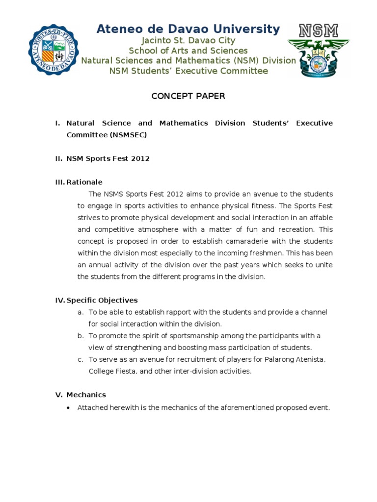 NSM Sports Fest 2012 Concept Paper | PDF | Career & Growth | Social Science