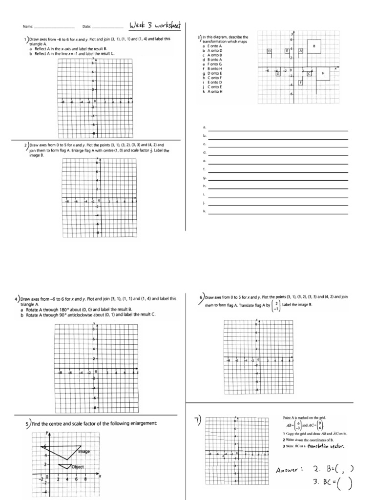 Week 3 Worksheet (Y7 - Y9 Chapter - Transformations) | PDF