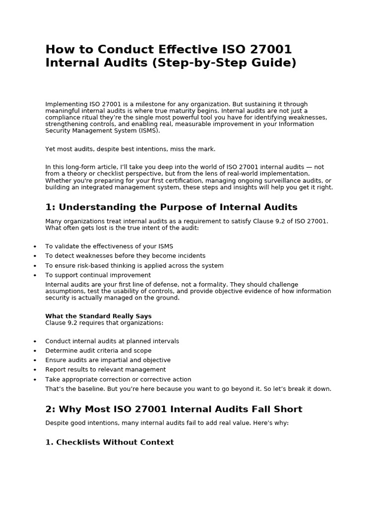 Effective ISO 27001 Internal Audits Guide | PDF | Audit | Internal Audit