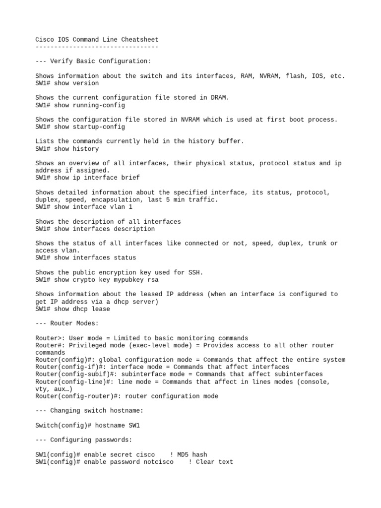 Cisco IOS Command Line Cheat Sheet | PDF | Router (Computing) | Ip Address
