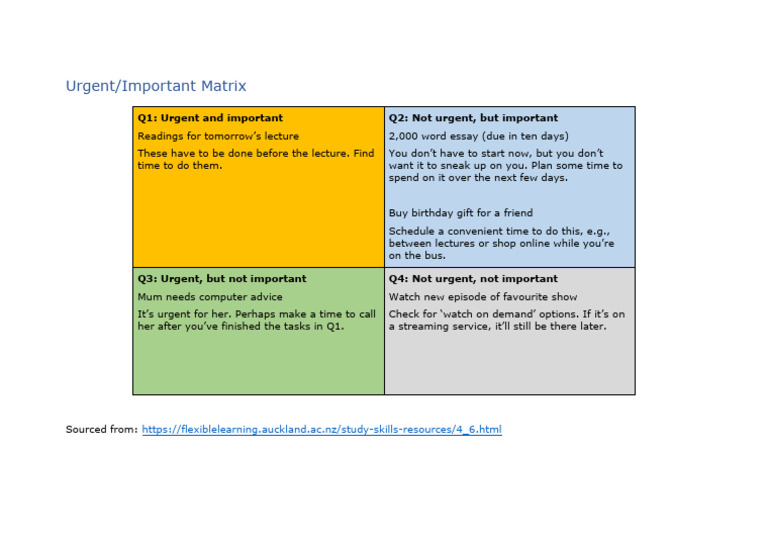 Urgent Important Matrix Example | PDF