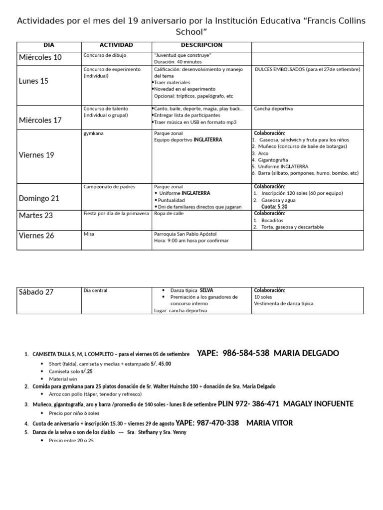 Actividades Por El Mes Del 19 Aniversario Por La Institución Educativa ...
