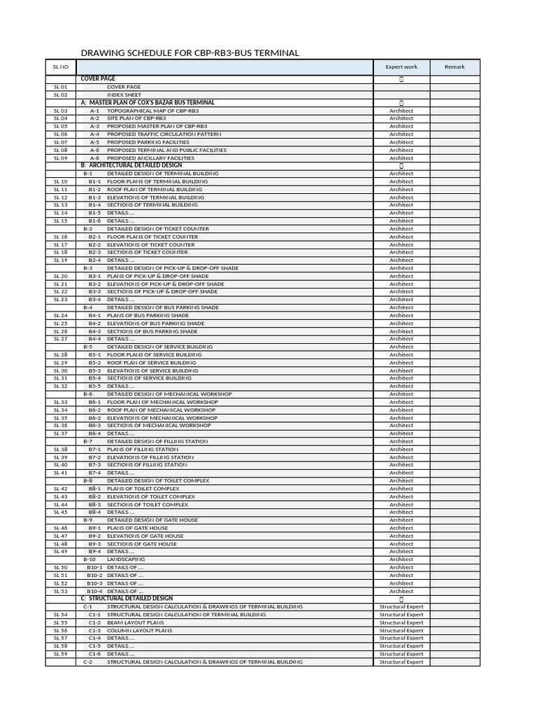 Drawing Schedule For CBP-RB3-Bus Terminal | PDF