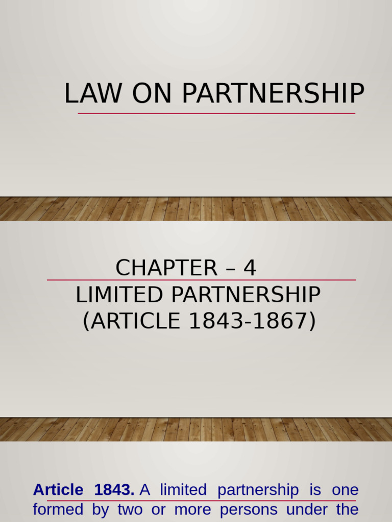 LAW ON PARTNERSHIP Limited Partnership 1843 1867 | PDF | Limited ...