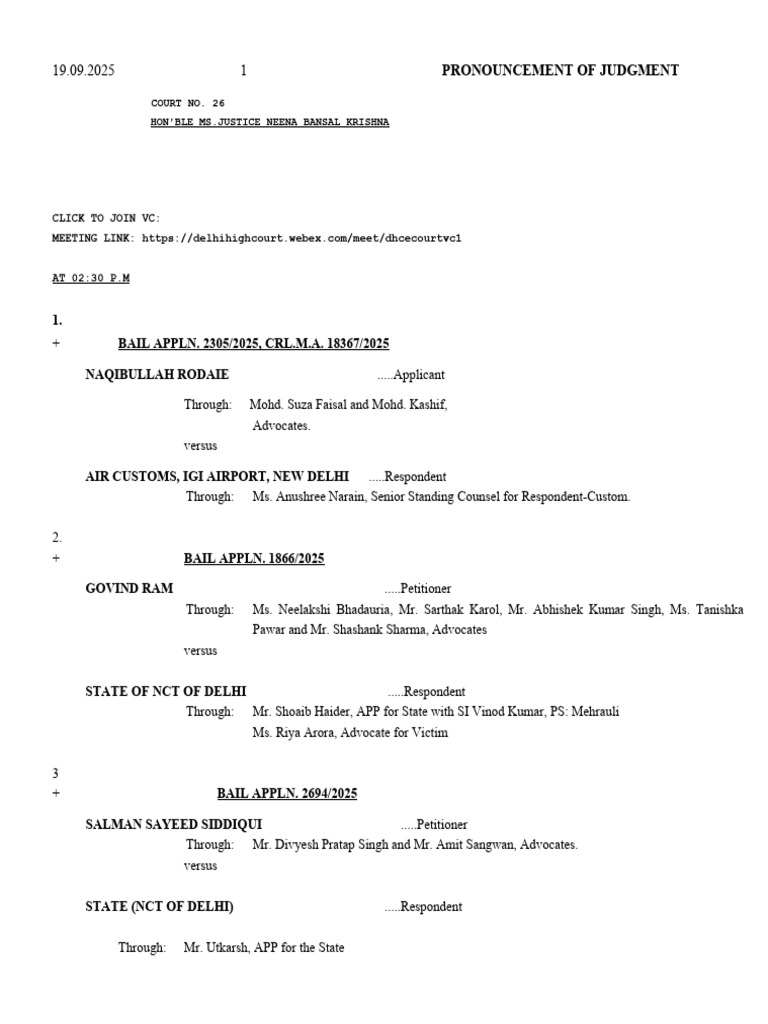 Delhi High Court Bail Applications 2025 | PDF